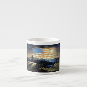Xícara De Espresso Nascer do Sol Celestial da Bandeira Americana no C