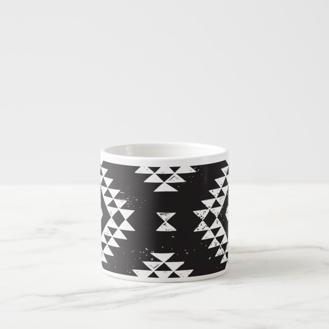 Xícara De Espresso Navajo Geométrico: Tribal Branco Negro. (Frente)