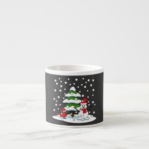 Xícara De Espresso Neve Caindo no Cardeal, Snowman e Pine Tree