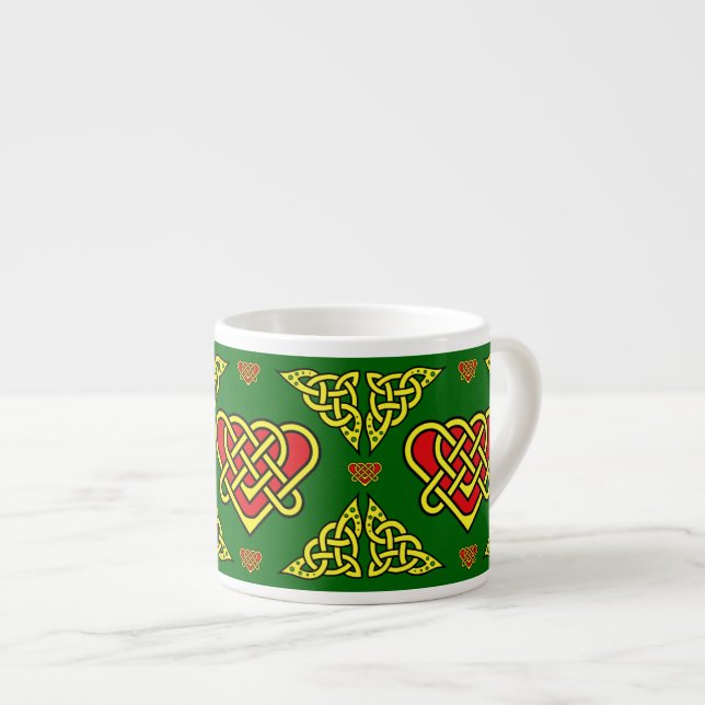 Xícara De Espresso Nó de coração entrelaçado Celtic/Gadhlig, dourado  (Frente Esquerda)
