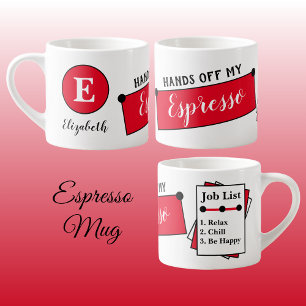 Xícara De Espresso Nome monograma relaxe fique feliz vermelho
