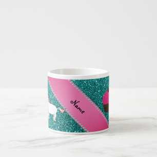 Xícara De Espresso Nome personalizado cupcake unicorn turquoise glitt