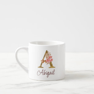 Xícara De Espresso Nome Personalizado Folha de Ouro Blush Rosas Rosa 
