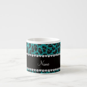 Xícara De Espresso Nome personalizado impressão brilhante aqua glitte