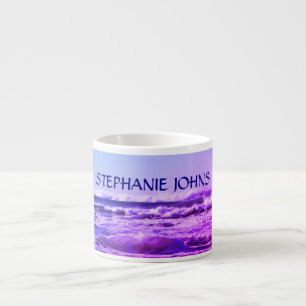 Xícara De Espresso Onda do Oceano da Praia Nome Monogramado Água Rosa