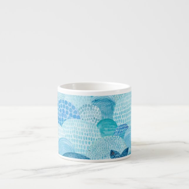 Xícara De Espresso Ondas, baleia, textura azul infantil (Frente)