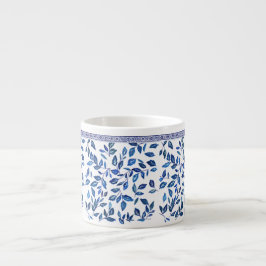 Xícara De Espresso Oriental China Sky Blue Leaf White Design