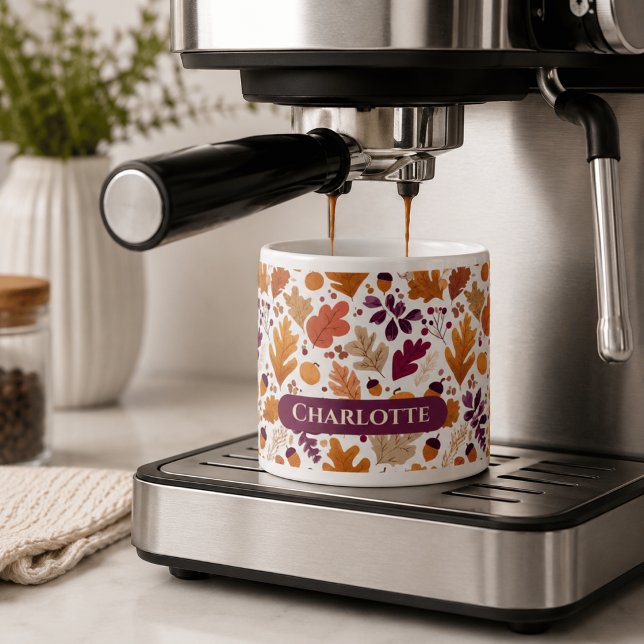 Xícara De Espresso Outono Personalizado – Folhas de Outono & Nome de  (Criador carregado)
