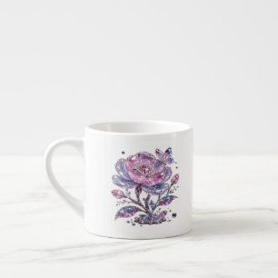 Xícara De Espresso Padrão Botânico de Rosa Empoeirada Elegante Design