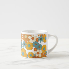 Xícara De Espresso Padrão Colorido da Flor Retro