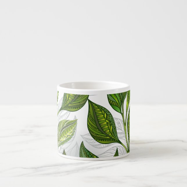 Xícara De Espresso Padrão contínuo com folhas de chá verde (Frente)