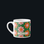Xícara De Espresso Padrão Cor-de-rosa verde do ventilador retrorrefle<br><div class="desc">Colorida Personalizada com Padrões de Flor Verde e Rosa Espresso</div>