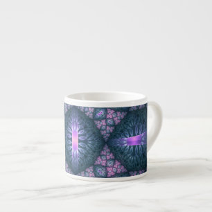 Xícara De Espresso Padrão de arte fractal 3D Turquesa Roxo Rosa