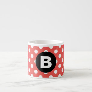 Xícara De Espresso Padrão de Bolinhas Vermelhas Monograma Preto