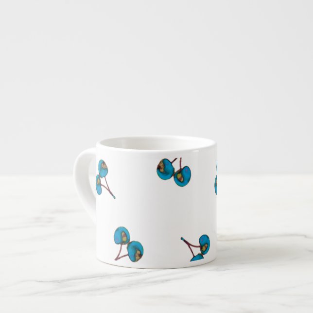 Xícara De Espresso Padrão de Cereja Azul (Frente Esquerda)