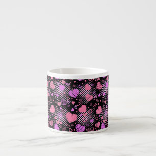 Xícara De Espresso Padrão de Corações Rosa 01 Preto BG