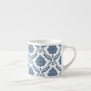 Xícara De Espresso Padrão de Damasco Rococó Azul sobre Branco