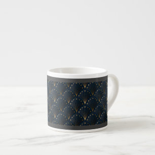 Xícara De Espresso Padrão de Decoração Azul e Dourado