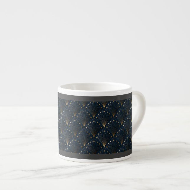 Xícara De Espresso Padrão de Decoração Azul e Dourado (Frente Esquerda)