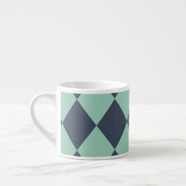 Xícara De Espresso Padrão de Diamante Azul Marinho e Verde