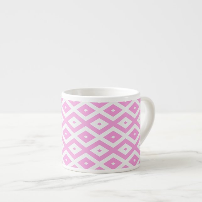 Xícara De Espresso Padrão de diamante rosa e branco (Frente Esquerda)