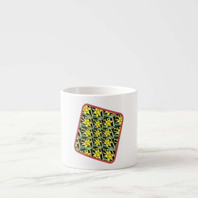 Xícara De Espresso Padrão de Flores de Valor Amarelo (Frente)