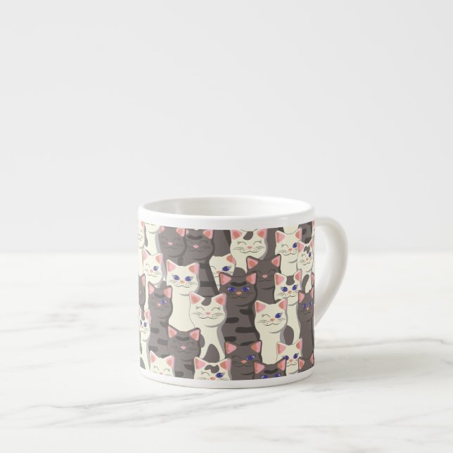 Xícara De Espresso Padrão de gatos brancos e cinzas (Frente Esquerda)
