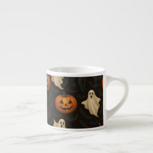 Xícara De Espresso Padrão de Halloween Fantasmas Abóboras Gatos Preto