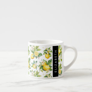 Xícara De Espresso Padrão De Limão, Flores De Limão, Folhas, Seu Nome