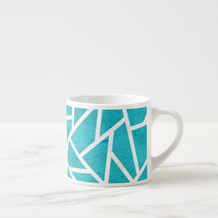 Xícara De Espresso Padrão de mosaico azul-esverdeado e branco