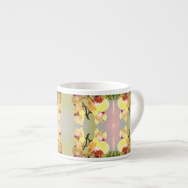 Xícara De Espresso Padrão de Orquídeas Amarelas (Frente Esquerda)