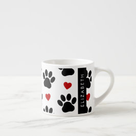 Xícara De Espresso Padrão De Patas, Patas Negras, Corações Vermelhos,