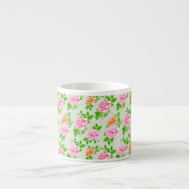Xícara De Espresso Padrão de Rosas Cor-de-Rosa Floral (Frente)