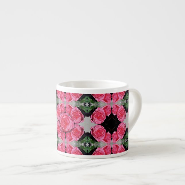 Xícara De Espresso Padrão de Rosas Rosa (Frente Esquerda)