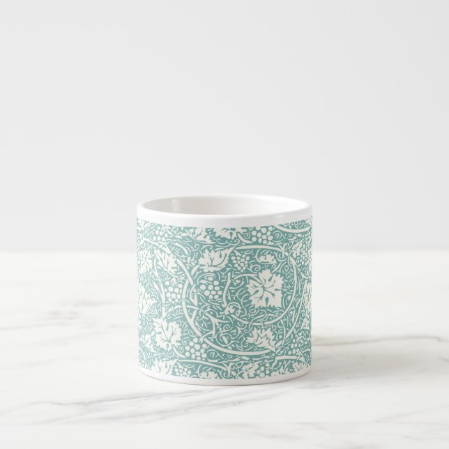 Xícara De Espresso Padrão de Uva William Morris Azul Turquesa (Frente)