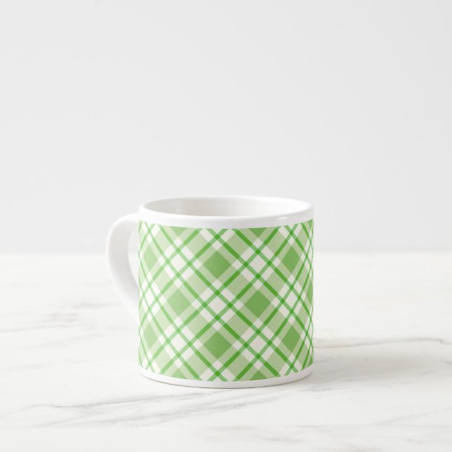 Xícara De Espresso Padrão de xadrez diagonal verde claro (Frente Esquerda)
