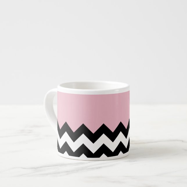 Xícara De Espresso Padrão de ziguezague preto e branco, Chevron, rosa (Frente Esquerda)