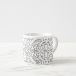 Xícara De Espresso Padrão Floral Cinza Minimalista