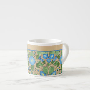 Xícara De Espresso Padrão Floral da Glória Azul Nostálgico, Taupe