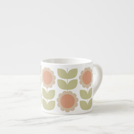 Xícara De Espresso Padrão Floral Retro Rosa Pastel Meados do Século