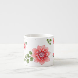 Xícara De Espresso Padrão Floral Rosa Elegante