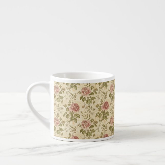Xícara De Espresso Padrão Floral Rosa Vintage (Esquerda)