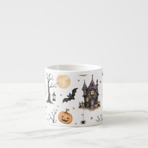 Xícara De Espresso Padrão Fofo de Casa Assombrada de Halloween com Fa