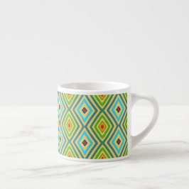 Xícara De Espresso Padrão Geométrico de Diamante Verde Azul