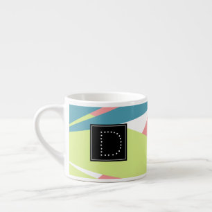 Xícara De Espresso Padrão Geométrico Listrado Moderno Monograma