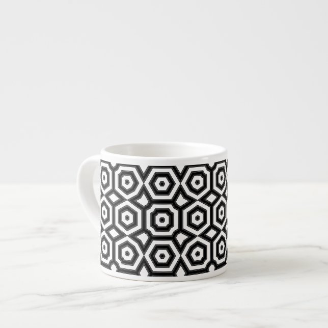 Xícara De Espresso Padrão geométrico preto e branco (Frente Esquerda)