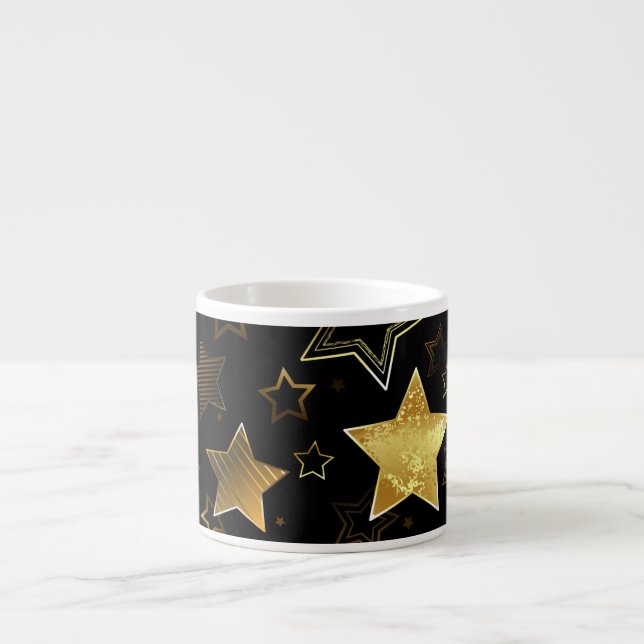 Xícara De Espresso Padrão sem costura com estrelas de Ouro (Frente)