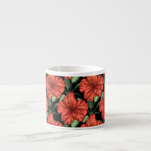 Xícara De Espresso Padrão sem costura Flores vermelhas tropicais Folh