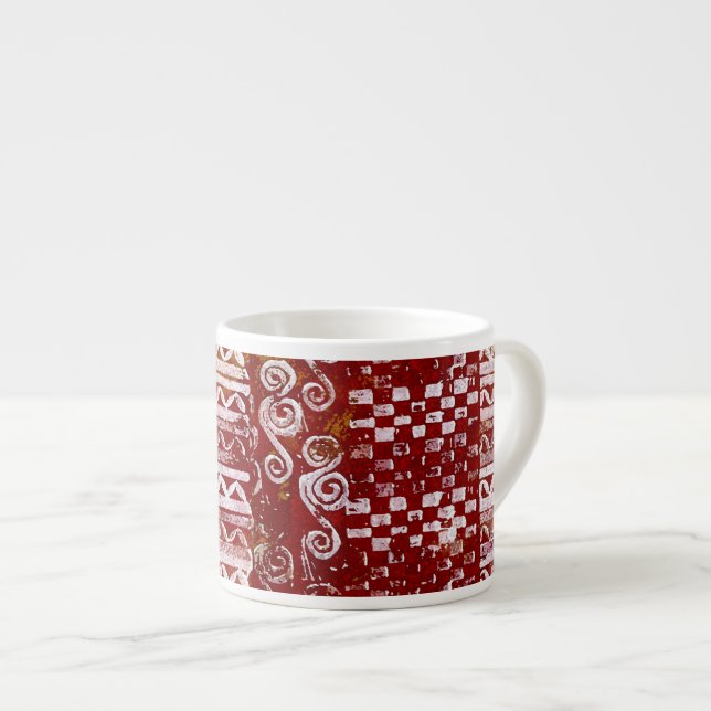 Xícara De Espresso Padrões cinzelados mão em canvas vermelhas (Frente Esquerda)