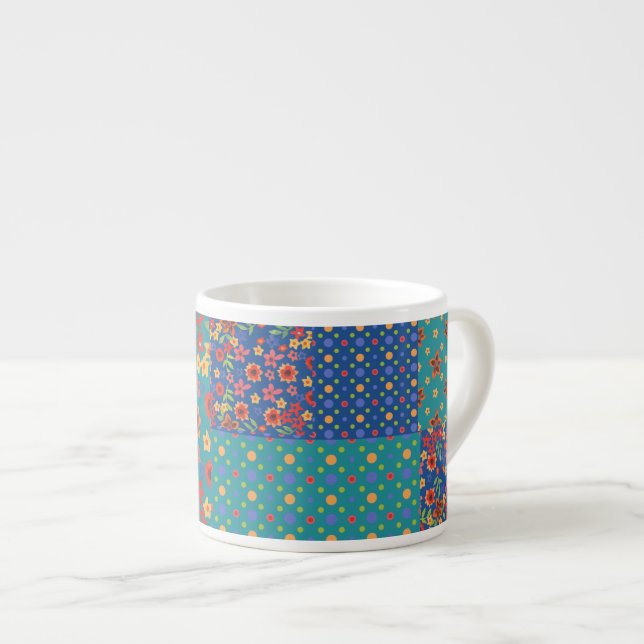 Xícara De Espresso Padrões Nostálgicos Faux Patchwork Espresso Mug (Frente Esquerda)